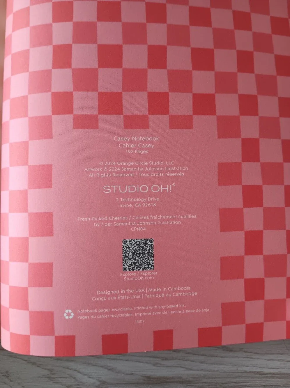 Studio Oh! Casey Notebook Cherries Pen Phone Strap Hardcover Lined 192 Pages